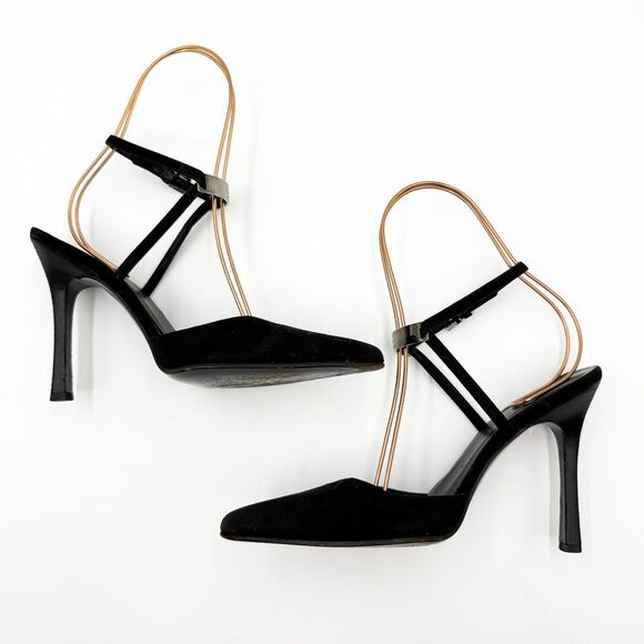 Gucci Black Suede Leather Strappy Heels Pointed Toe Size 7 - Picture 7 of 15